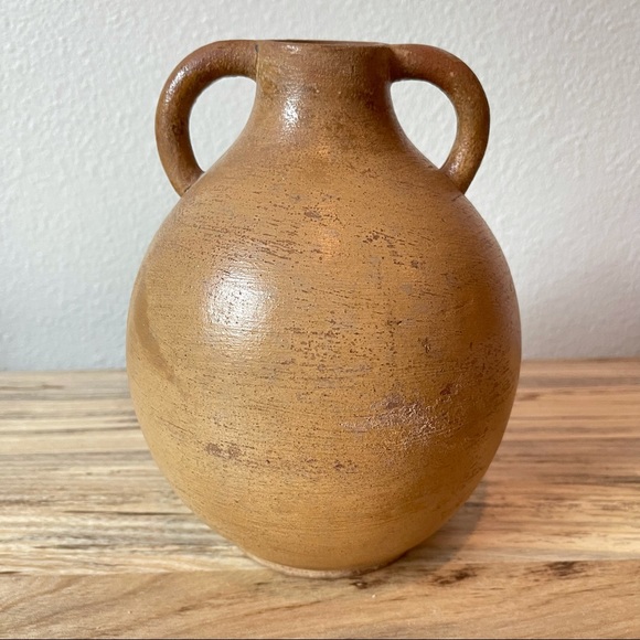 Vintage Tonala Mexican Terracotta and Yellow Floral Pottery Jug Vase - Picture 5 of 8